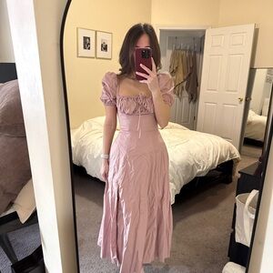 House of CB Dusty Pink Puff-Sleeve Midi Dress